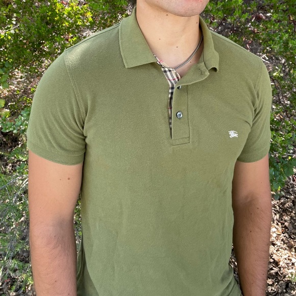 BURBERRY LONDON NOVA PLAID CHECK EN POLO SHIRT SLIM FIT SOLDIER GREEN ARMY OLIVE - Picture 12 of 16